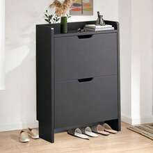 2 Drawer Shoe Rack Shoes Storage Cabinet Wooden Cupboard Organiser Holder Stand - Black - View 5