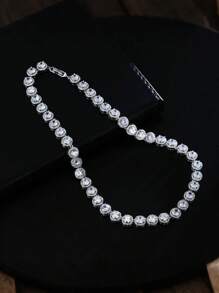 1 Set Luxury Crystal Wedding Bridal Jewelry Set, Including Necklace And Earrings, CZ Zirconia