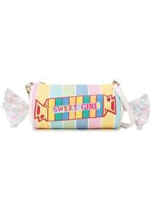 Bolsas e Bolsas Femininas Novidade Fofas em Formato de Doces Listrados, Bolsa Transversal para Meninas, Bolsa Clutch de Festa em Couro Sintético