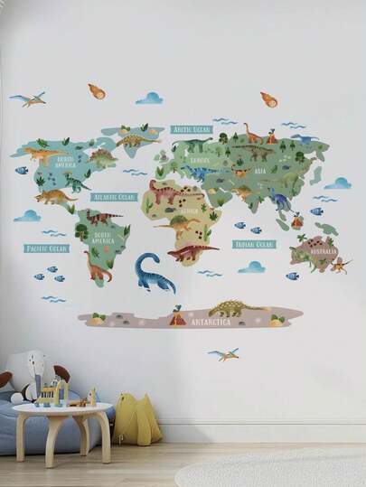 mama look 1 件/2 件新鲜多彩花朵、树叶、大树、小鸟、绿色天堂、书籍和英文字母、熊猫、猫头鹰、鹿、刺猬、松鼠、蘑菇、松树、月亮、树干、地图、恐龙等动物墙贴，适用于卧室、客厅、书房、餐厅装饰，自粘式、可移除 PVC 壁画