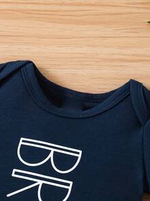 2pcs Men's Baby Letter Little Brother Fashion Printed Shoulder Short Sleeved Jumpsuit&Hat Summer Set