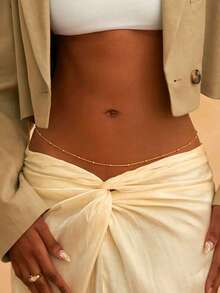 多层波西米亚珠腰链仿珍珠银金身体链肚脐链可调节比基尼腰带肚脐珠宝礼物夏季海滩度假派对配饰适合女性和女孩