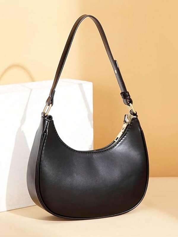 Este nuevo estilo de bolso es de moda, simple y elegante, con una superficie brillante en forma de media luna. Es un bolso casual clásico y versátil para el uso diario y salir. Es un bolso de hombro desmontable
