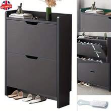 2 Drawer Shoe Rack Shoes Storage Cabinet Wooden Cupboard Organiser Holder Stand - Black - View 1