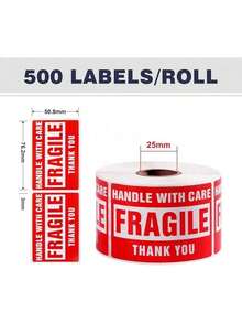 10 Rolls Fragile Stickers For Shipping 3 X 2 Inch 5000 Labels For Moving Boxes Handle With Care Sticker For Packing Small Business, Permanent Adhesive Fragile Labels (10 Roll, 500 Labels/Roll) - 10 Rolls - 5000 PCS - View 2