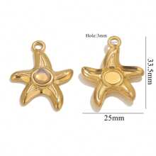4 pièces Pendentif en acier inoxydable 304 doré, étoile de mer et pierre naturelle, DIY bijouterie, convient pour que les femmes le portent lors de vacances d'été à la plage