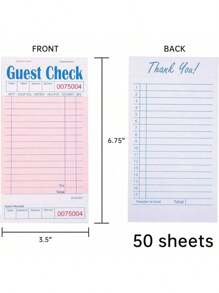 Guest Check Pads EP-3632-1 (20 Pads), Total 1000 Pink Waitress Notepad, Server Order Pads