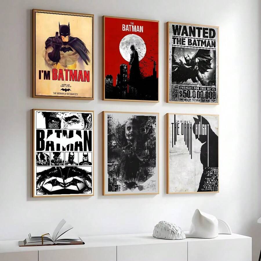 WB 1 件装 黑色酷炫 B-BaTmAnS 电影海报贴纸墙贴艺术印刷防水家居客厅卧室酒吧走廊美观装饰 - 彩色 - 查看 1