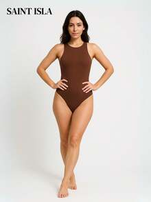 Kit 2 Women's Bodysuit Round Neck Simple Casual Long Sleeve Suplex Swimmer Double Fabric Plain Bory Leotard Casual Cold Winter Tracksuit Blouse SAINT ISLA - Nâu + Be - Xem 6