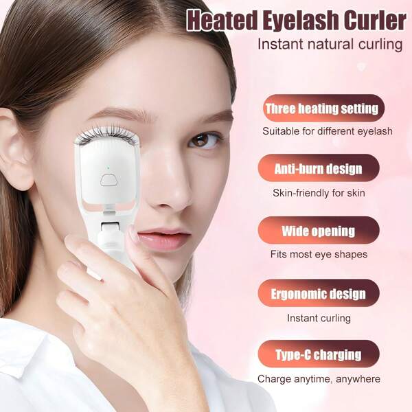 New Heated Eyelash Curler, Portable Electric Eyelash Curler, Three Temperature Control, Long-Lasting Styling, Suitable For Most Different Eyes, Arc Shape Fitsthe Eye Without Pinching The Eyelid,Can Be Taken With You.Fan-Favorite Electric Eyelash Curler.