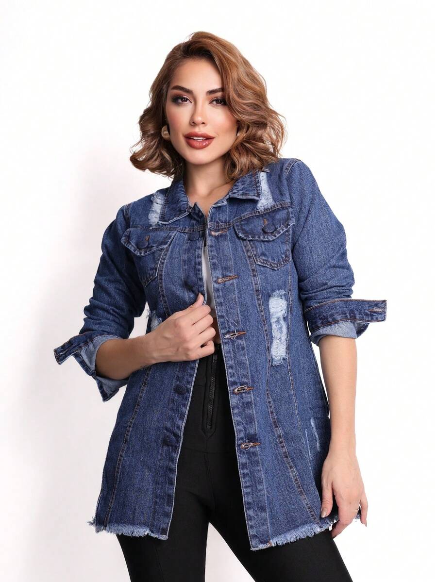 MAX JEANS JACKET WITHOUT RIPPING/ This MAX Has No Elasticity And The Fabric Is 100% Cotton - Rửa tối - Xem 1