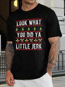 Camiseta divertida de Navidad - ¡Mira lo que hiciste, pequeño imbécil! - Estilo suéter navideño feo - Camiseta gráfica festiva de Navidad para hombres, mujeres y familia - Regalo de Navidad para el esposo - Negro - Ver 1