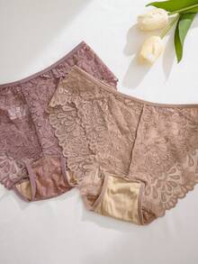5 pièces/paquet Culottes taille mi-haute ajourées en dentelle pour femmes, couleurs assorties - Multicolore - Voir 6
