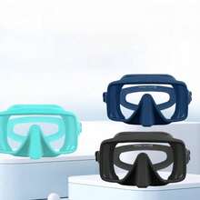 Adjustable Elastic Strap, Frameless Full Silicone Diving Goggles, Square Large Frame Snorkel Mask, Tempered Glass Diving Mask - Navy - View 2