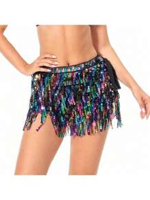 Fuste cu ciucuri și paiete cu sclipici pentru dansul din buric, fuste la modă cu curea pentru dansul din buric