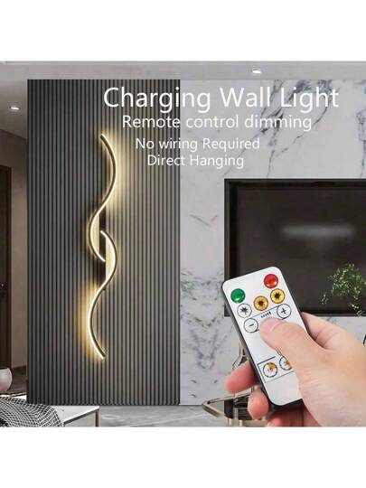 1pc Charging LED Wand Lamp, Adjustable Temperature Brightness, Dimmable Remote Control, 60/80cm Long Strip, Zwart Aluminum Material, Easy To Install Bedroom Kitchen Corridor Staircase Villa Restaurant