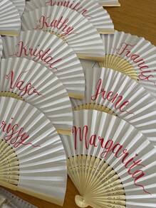 Abanico de mano personalizado con estampado en tela blanca, obsequio de bodas y fiestas, abanico de seda como regalo para los invitados. Abanico plegable personalizado con logotipo, para club, bar. Cualquier texto - Abanico de mano - Bambú - Abanico de papel plegable - Negro, blanco, rosa - Vinilo personalizado - Fiesta, festival, boda, despedida de soltero