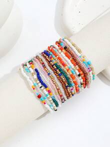 20pcs/Set Colorful Dopamine Beaded Stretch Bracelets Assorted Bead Colors - Multicolor - View 2