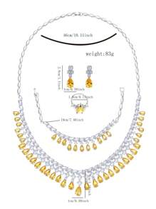 1 Set Of 5pcs Luxurious Cubic Zirconia Necklace Earrings Bracelet Ring Jewelry Set, High-Quality Teardrop Decor Bridal Wedding Evening Party Accessories Gift For Women
