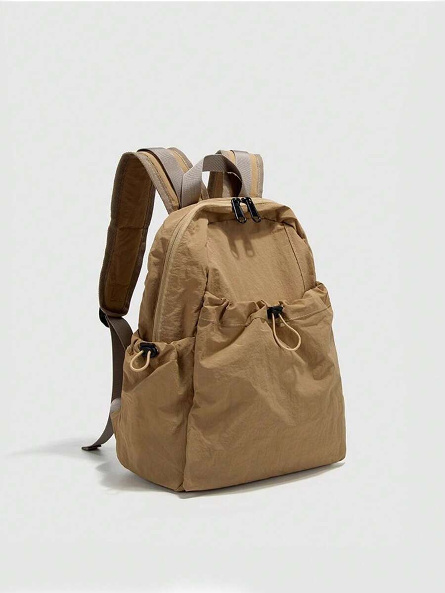 Leisure Drawstring Design Lightweight Backpack& Summer Travel Backpack & Vacation Style Backpack&Sporty Backpack, Preppy Backpack For School - Khaki - View 1