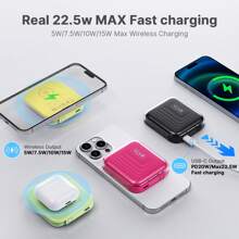 YLYP Slim Mini Pocket Magnetic Compact Power Bank, Caricabatterie portatile senza fili da 5000mAh, compatibile con Mag-Safe, ricarica rapida PD da 22,5W per iPhone 16/15/14/13/12 Pro/Pro Max/Plus/Mini