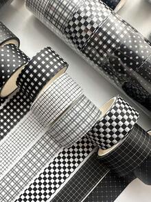 1/8 Rolls Black White Plaid Washi Tape Set, Basic Grid Masking Decorative Tapes For Arts DIY Planners Office School Students , Back To School Gifts