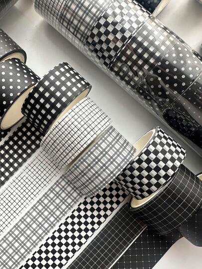 1/8 Rolls Black White Plaid Washi Tape Set, Basic Grid Masking Decorative Tapes For Arts DIY Planners Office School Students , Back To School Gifts