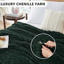 Chunky Knit Blanket - Soft Chenille Yarn Throws 40x50: Handmade Thick Cable Crochet Blanket - Large Chunky Yarn Rope Knot Throw For Couch, Sofa, Bed Home Decor - 橄欖綠 - View 3