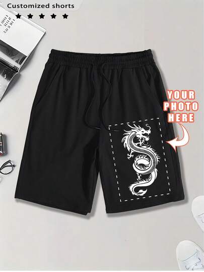 Personalized Custom Men's Shorts, Spring/Summer Casual Loose Sports Shorts, Custom Graphic Design, Upload Your Photo/Couple/Family/Pet/Friend/Scenery Photos, Black Casual/Sports Shorts, Holiday/Birthday/Anniversary Gift For Him