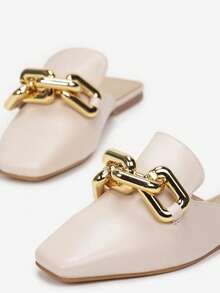 Preppy Style Metal Chain Minimalist Retro Mule Slides - Beige - View 3