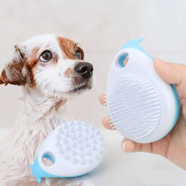 Whale-Shaped Pet Bath Brush, Dog Cat Grooming Massage Brush With Storage Holder, Pet Bathing Accessories