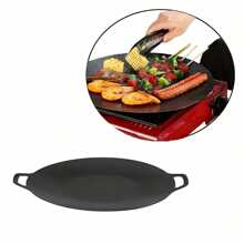 Round Cast Iron Roasting Pan, Outdoor Camping Portable Barbecue Pan, Stove, Gas, Korean, Non-Stick, Fast Heat Transfer, No Power Supply, Ideal For Home, Restaurant, Outdoor, Party And Festival Use