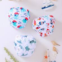 3pcs Random Prints Cloth Swim Diaper Reusable Swimming Diaper Pants Adjustable Swim Diaper For Swimming Lessons Baby Girls,Boys,Netural Color Swim Diaper(The Prints Cycle Will Be Reversed)