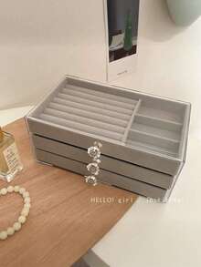 1pc Three-Layer Acrylic Flannel Jewelry Box, Drawer Type Jewelry Organizer, Necklace Earrings Ring Jewelry Storage Box, Gift For Women And Girls