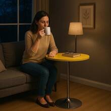 Mesa de bar redonda de 23.5'' con altura ajustable de 27.5" a 36" para sala de estar, comedor o bar - Amarillo - Ver 4