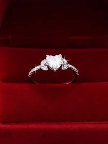1 pieza Anillo con forma de corazón de circonita cúbica elegante y de alta calidad, adecuado para mujeres como regalo de boda, compromiso, Día de San Valentín o aniversario
