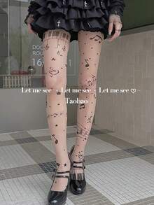 1 件 Y2K 个性化性感音符印花薄款紧身裤/长袜，适合春夏季