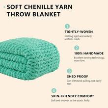 Chunky Knit Blanket - Soft Chenille Yarn Throws 40x50: Handmade Thick Cable Crochet Blanket - Large Chunky Yarn Rope Knot Throw For Couch, Sofa, Bed Home Decor - 水藍色 - 查看 2