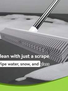 Adjustable Long Handle 2 In 1 Silicone Rubber Floor Broom Carpet Brush With Soft Push Design For Effective Pet Cat Dog Hairs Fur Removal From Fluff Carpets And Hardwood Floors No Scratch Floor Cleaning Tool Also Functions As A Carpet Rake And Squeegee For Bathroom And General Floor Cleaning Removing Stubborn Pet Hair And Dirt With Ease Providing A Thorough And Gentle Cleaning Solution For Pet Owners