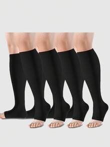 4 Pairs Toe-Less Compression Stockings For Couples, Knee-High Design, Ideal For Running, Sports, Cycling And Travel, Fall Socks - Multicolor - View 16