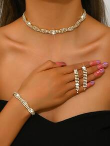 Gorgeous Retro Palace Twisted Crystal Rhinestone Necklace Earrings Set For Wife Wedding Anniversary Girl Friend Valentines Gift - Silver - View 2