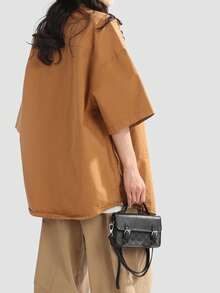 Minimalist Mini Box Shaped Crossbody Bag, "Peach Tree" Design - Black - View 5