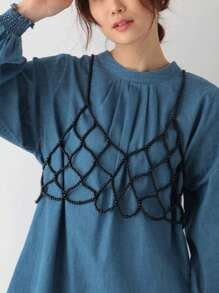 1 Pezzo Nuova Moda Dolce Ragazza Top Corto Semplice Con Perle Finte