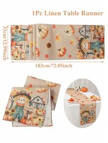 1pc Thanksgiving Linen Table Runner,Festival Autumn Harvest Table Cover,Thanksgiving Day Decor,183*33cm Pumpkin Maple Leaf Scarecrow Design Table Cloth,Fall Seasonal Home Decorations,Party Favors,Home Kitchen Dining Decor, Festival Decor, Seasonal Decor,Birthday Decor,Indoor Outdoor Party Supply - Multicolor - View 3
