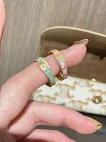 1枚复古中国珐琅滴釉桃花图案优雅戒指 - 桃花戒指 - 查看 2