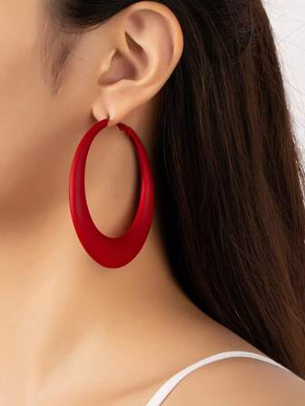 1 Pair Chic Geometric Enamel Hoop Earrings, Versatile Design