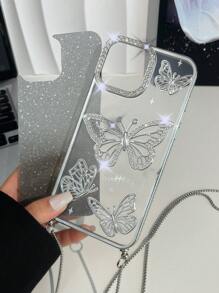1 Peça Capa de Telefone com Brilho de Luxo com Strass em Forma de Borboleta, Compatível com 16 Pro Max, Novo Modelo Adequado para 15, 14, 13 Pro Max, 12, Capa Protetora Eletrolítica de Cobertura Completa à Prova de Choque