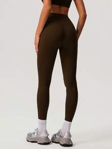 Sodalemon Leggings da donna per allenamento, senza cuciture frontali, che sollevano il lato B, leggeri, taglia EU, per yoga, casual, sport all'aperto - Caffè Marrone - Visualizzare 6