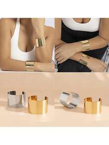 3pcs/Set Chunky Gold Bangle Bracelets, Women's Gold Exaggerated Bangle Set, Armlet, Punk Style Jewelry - Gold - View 2