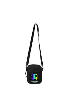1 pièce Nouveau sac à bandoulière messenger avec fermeture éclair, imprimé lettres football coloré, en matériau nylon, haute qualité avec couleur unie assortie, convient pour les courses quotidiennes, sangle d'épaule réglable, style long lisse, polyvalent et convenant à tous, adapté pour sortir et les loisirs, sac à bandoulière simple et élégant adapté à un usage quotidien